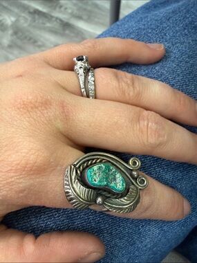 Vintage Sterling Silver Turquoise Statement Ring - size 6